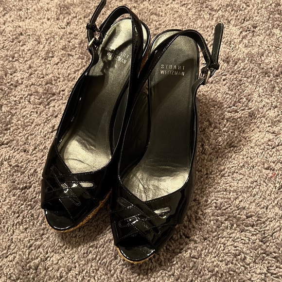 Stuart Weitzman black DoLunch Espadrille patent wedges sz 9.5 - Picture 12 of 15